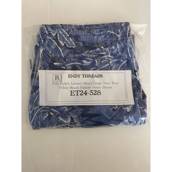 Polo Ralph Lauren‎ Men's Large Navy Blue White Beach Pattern Jersey Shorts - Picture 10 of 10